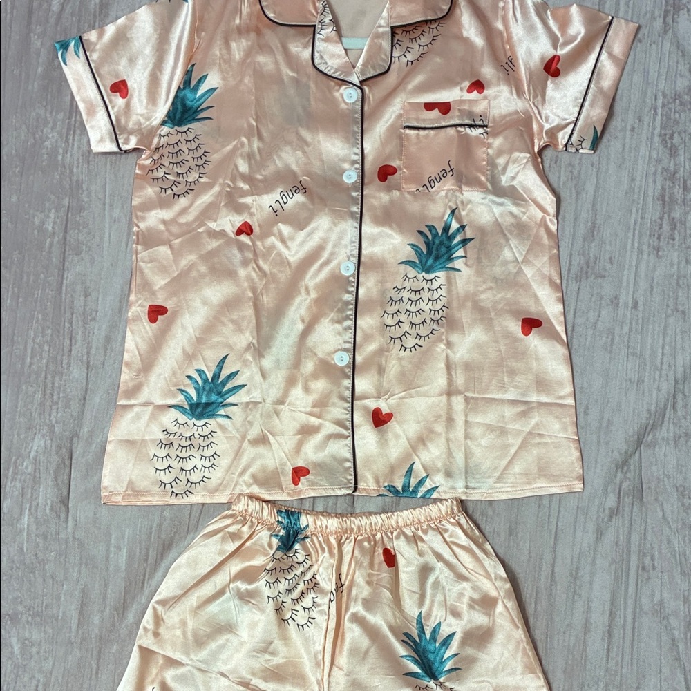 Pineapple Print Satin Pajama Set